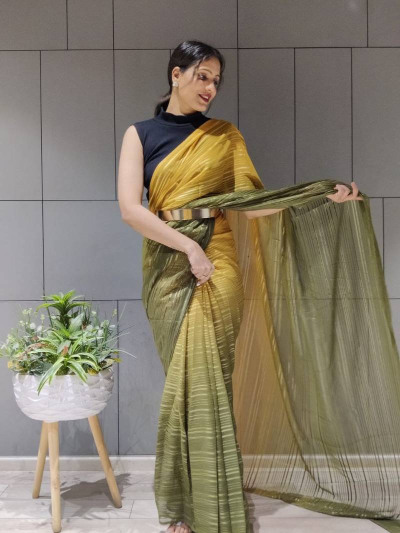 Multi Colour Premium Chiffon Silk Saree WITH UN-STITCHED BLOUSE