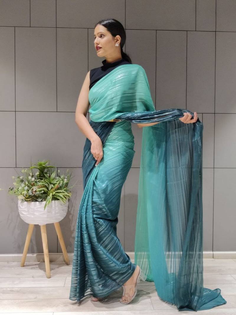 Multi Colour Premium Chiffon Silk Saree WITH UN-STITCHED BLOUSE