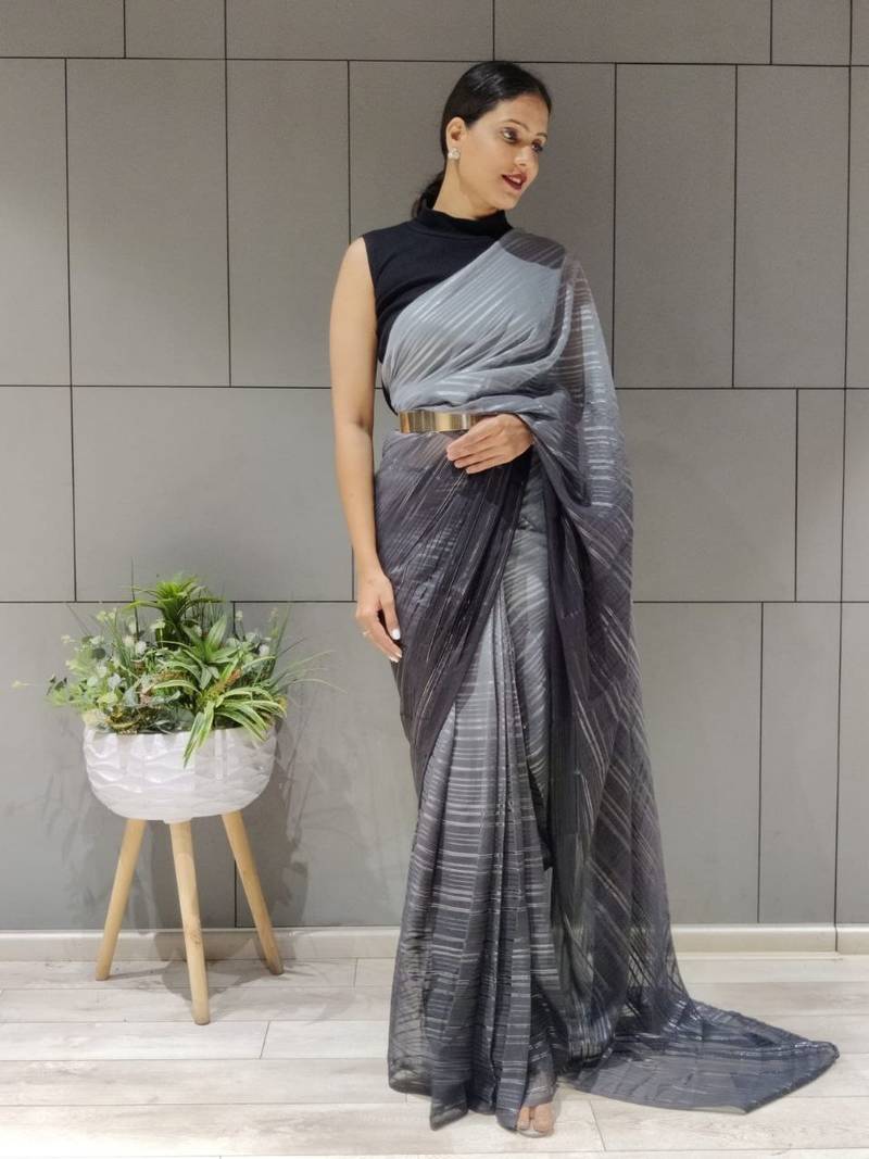 Multi Colour Premium Chiffon Silk Saree WITH UN-STITCHED BLOUSE