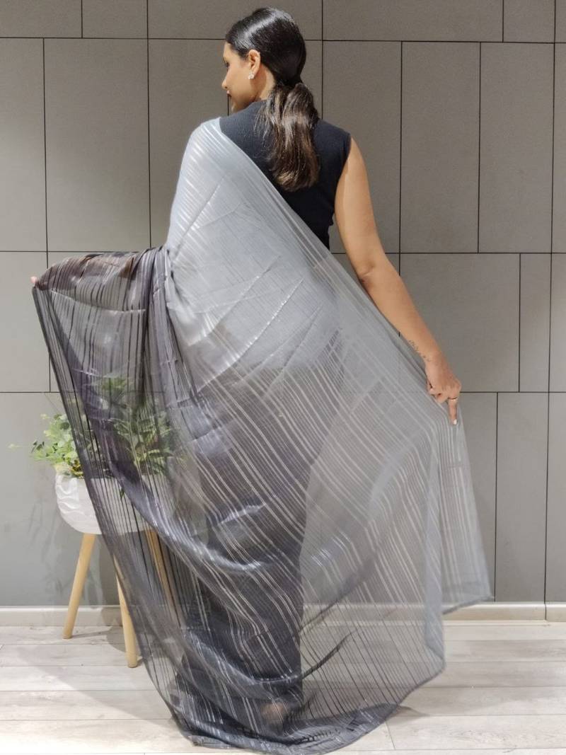 Multi Colour Premium Chiffon Silk Saree WITH UN-STITCHED BLOUSE