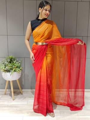 Multi Colour Premium Chiffon Silk Saree WITH UN-STITCHED BLOUSE 1
