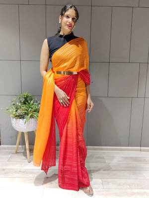 Multi Colour Premium Chiffon Silk Saree WITH UN-STITCHED BLOUSE 3