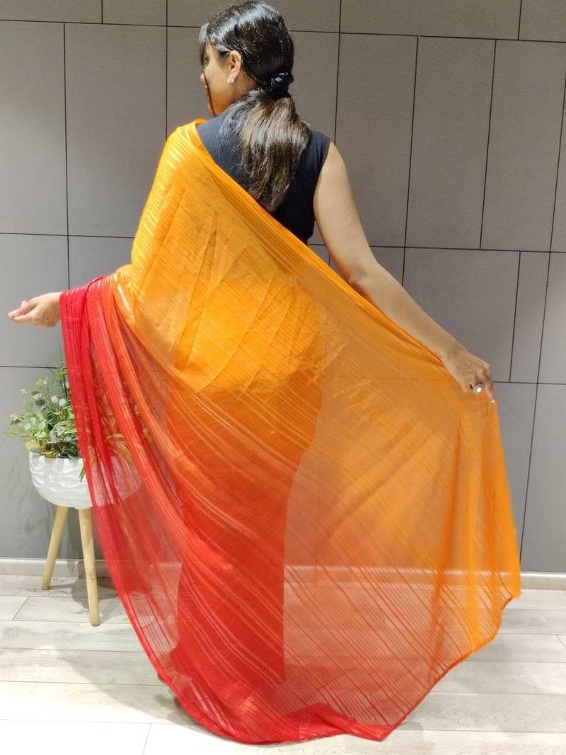Multi Colour Premium Chiffon Silk Saree WITH UN-STITCHED BLOUSE