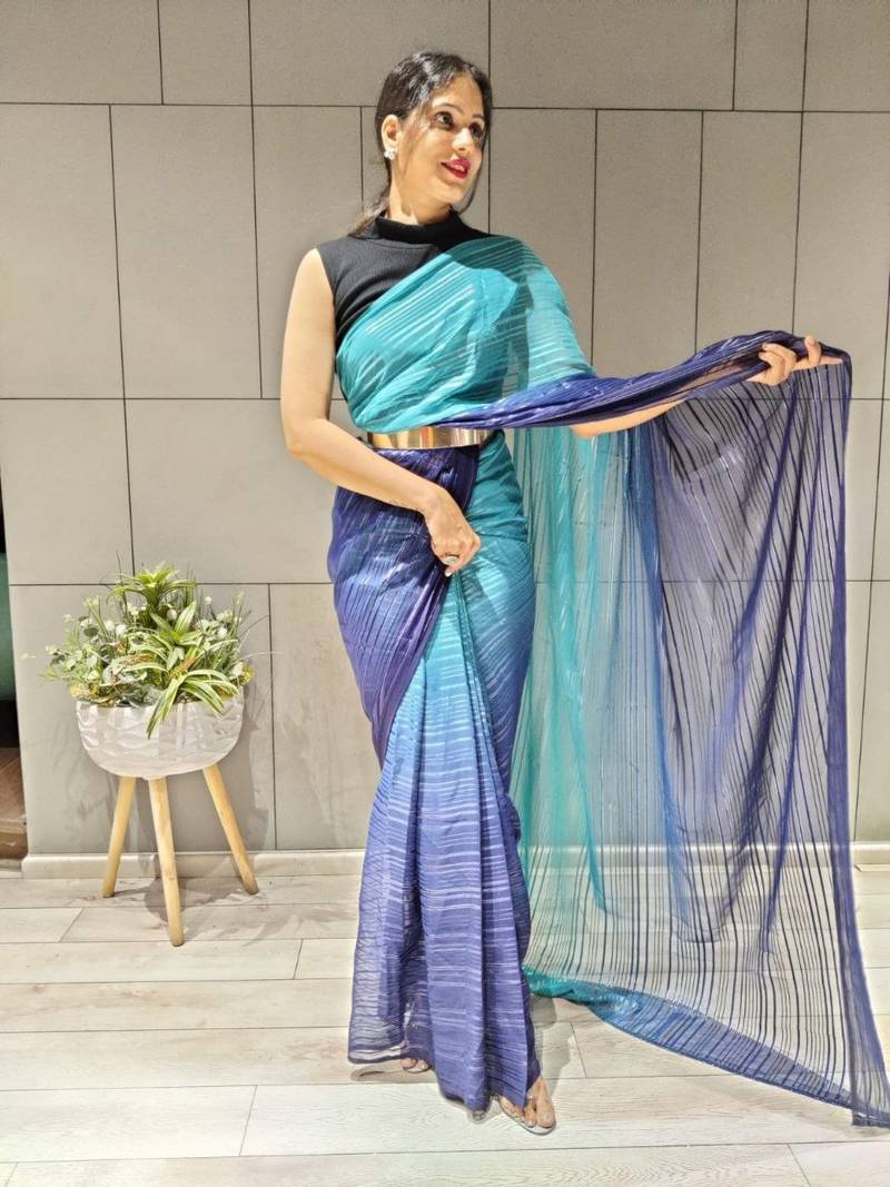 Multi Colour Premium Chiffon Silk Saree WITH UN-STITCHED BLOUSE