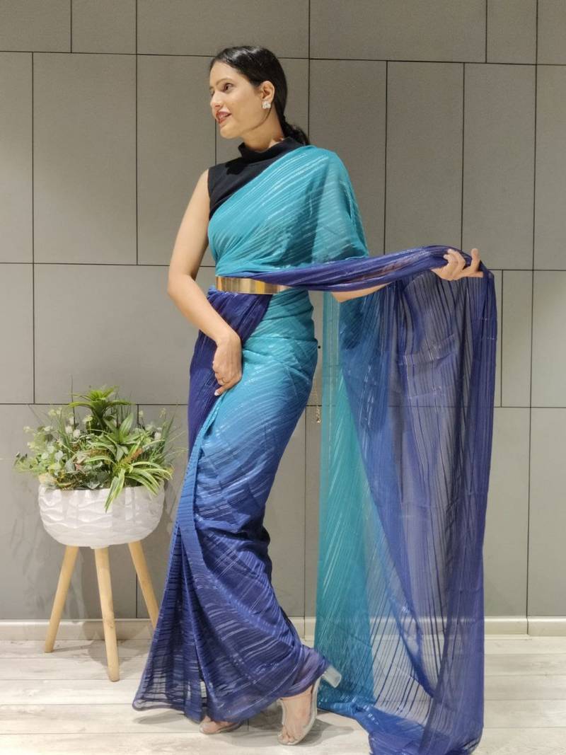 Multi Colour Premium Chiffon Silk Saree WITH UN-STITCHED BLOUSE
