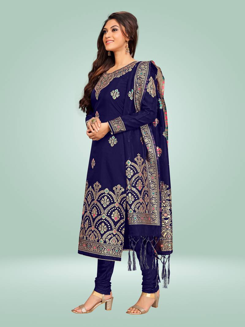Women Blue Silk Blend Kurta set main image 1