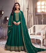 Dark-sea-green embroidered silk salwar
