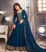 Navy-blue embroidered silk salwar