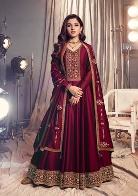 Maroon embroidered silk salwar 1