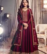 Maroon embroidered silk salwar
