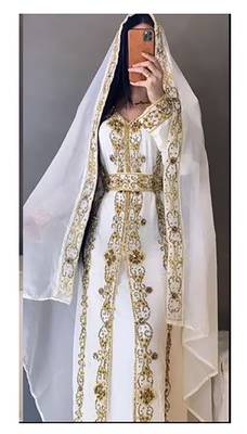 White Georgette Zari Work Party Wear Kaftan - Stitched 1