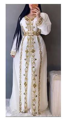 White Georgette Zari Work Party Wear Kaftan - Stitched 2