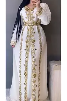 White Georgette Zari Work Party Wear Kaftan - Stitched