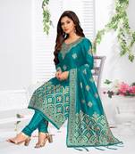 Trendmalls Turquoise Silk Blend Party Wear Kurta Pant with Dupatta Salwar Suit Set