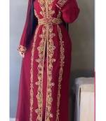Maroon Georgette Embroidered Zari Work Kaftan