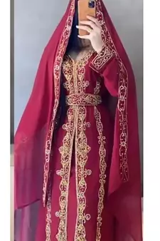 Maroon Georgette Embroidered Zari Work Kaftan