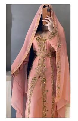 Peach Georgette Zari Work Wedding Kaftan - Stitched 1