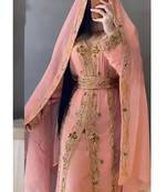 Peach Georgette Zari Work Wedding Kaftan - Stitched
