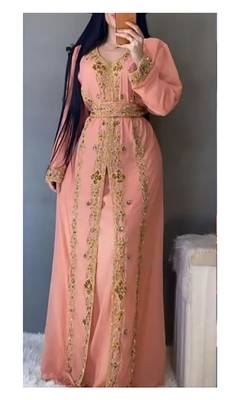 Peach Georgette Zari Work Wedding Kaftan - Stitched 2