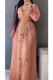Peach Georgette Zari Work Wedding Kaftan - Stitched