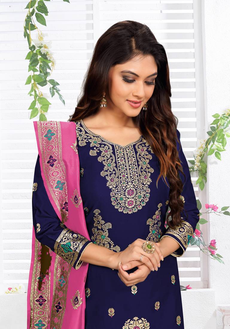  Silk Blend Salwar Suit Set Party Wear Festive Wedding Salwar Dress & Gown