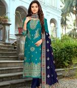 Darkblue embroidered jacquard Party Wear Kurta Pant with Dupatta Salwar Suit Set