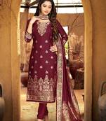 Trendmalls Maroon Silk Party Wear Kurta Pant with Dupatta Salwar Suit Set