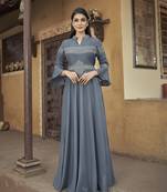 Slate-grey embroidered cotton silk salwar