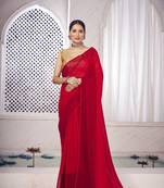 Red woven georgette saree
