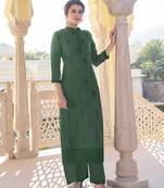 Dark-green embroidered faux georgette salwar