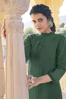 Dark-green embroidered faux georgette salwar kameez
