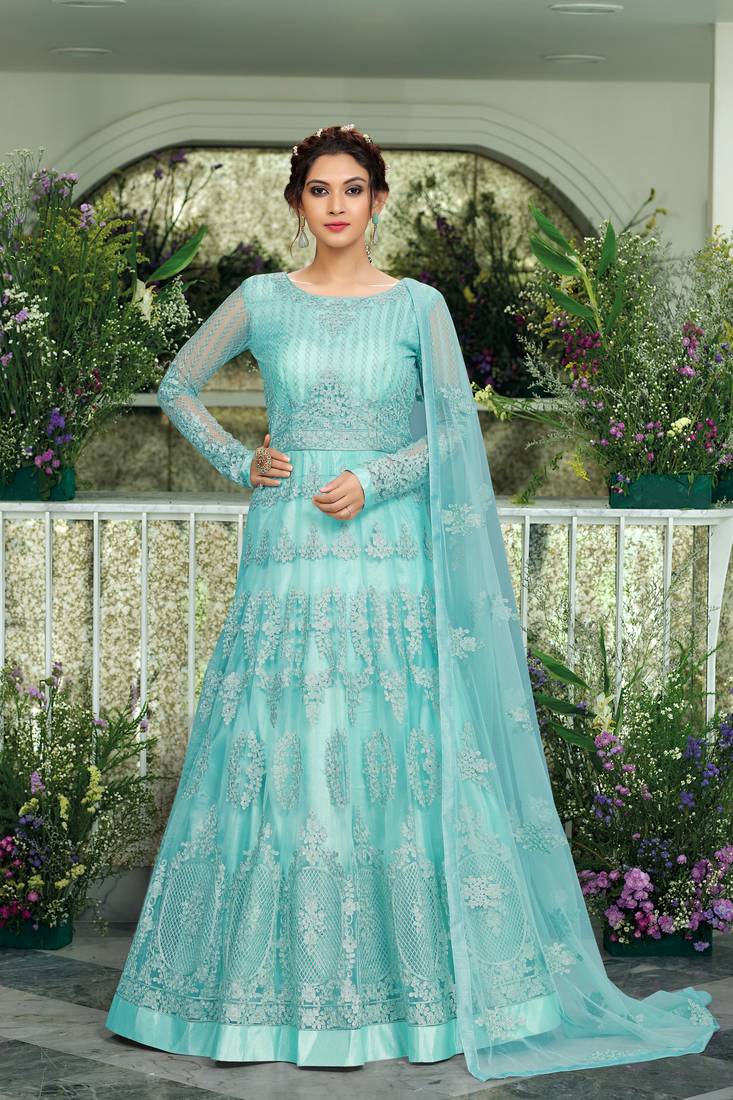 Designer Party Wear Net Salwar Suit Collection Mauve Net Pant Anarkali