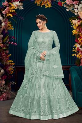Sky Blue Net Embrodered Anarkali SalwarKameez with Dupatta  1