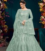 Trendmalls Sky Blue Net Embrodered Anarkali SalwarKameez with Dupatta 