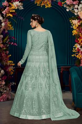 Sky Blue Net Embrodered Anarkali SalwarKameez with Dupatta  3