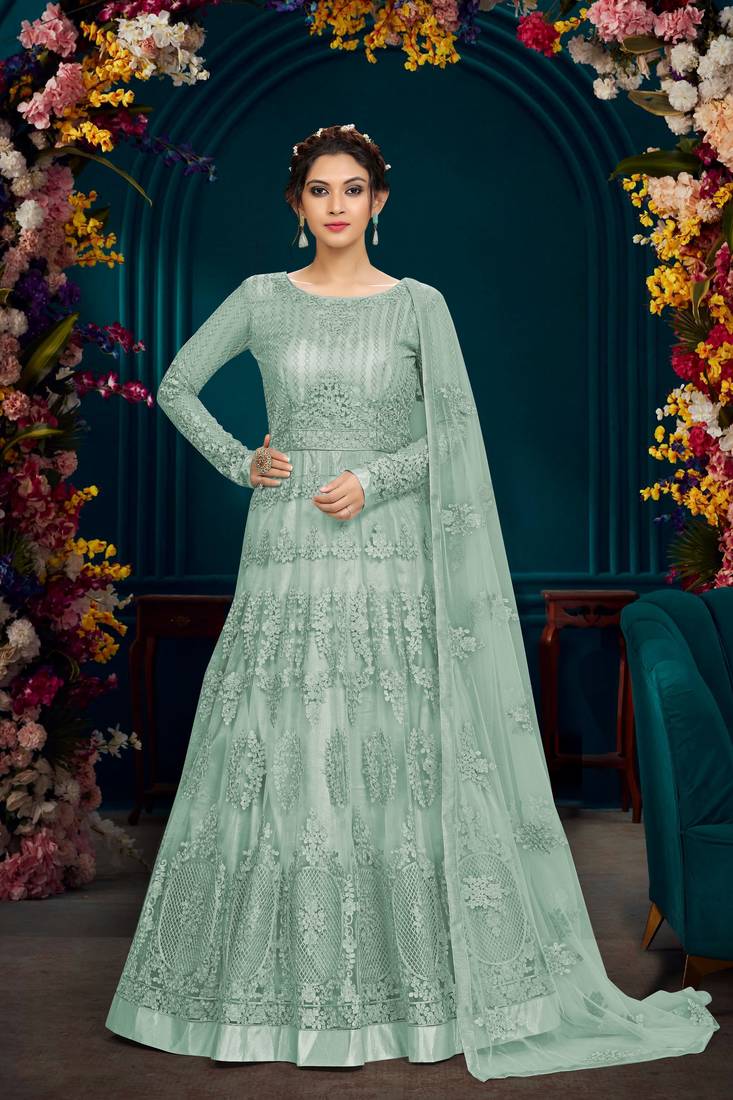 Sky Blue Net Embrodered Anarkali SalwarKameez with Dupatta 