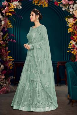 Sky Blue Net Embrodered Anarkali SalwarKameez with Dupatta  5