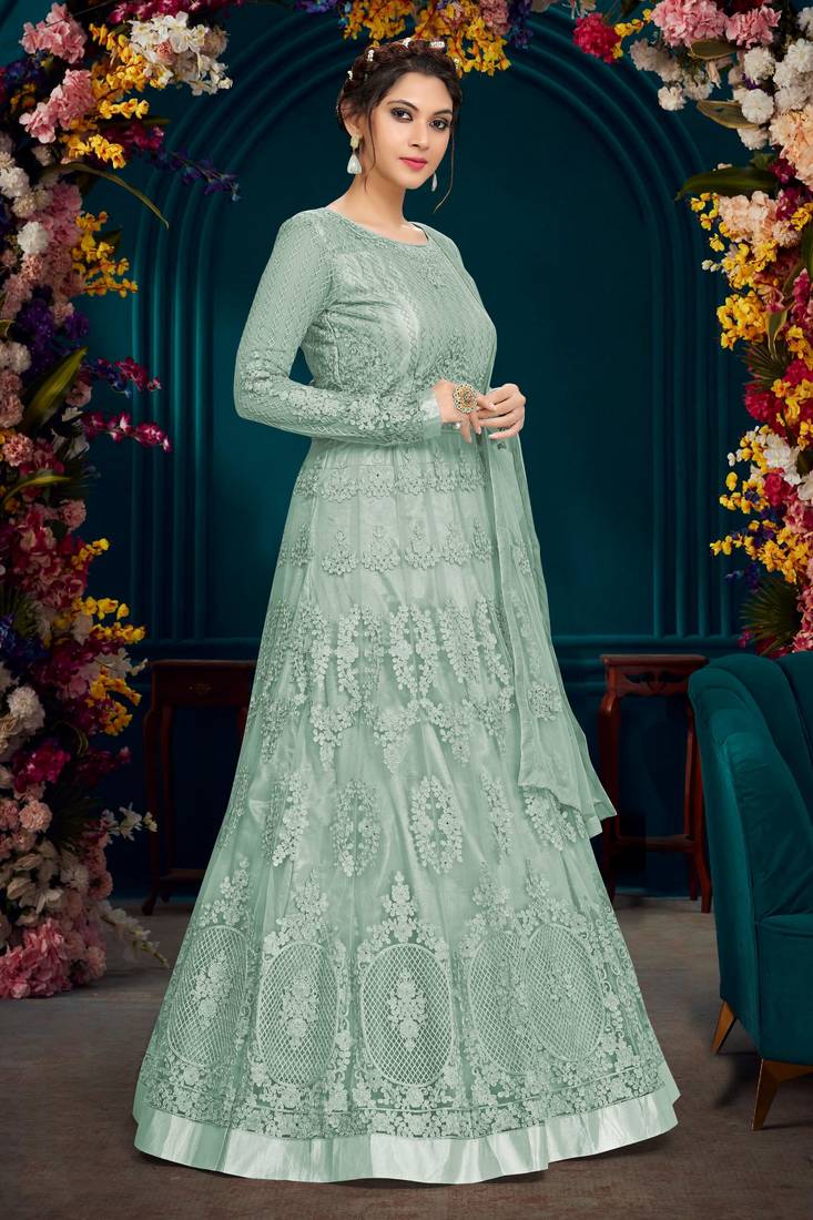 Sky Blue Net Embrodered Anarkali SalwarKameez with Dupatta 