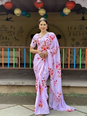 Light Pink Premium Chinon Silk Digital Print  Saree WITH UN-STITCHED BLOUSE 2