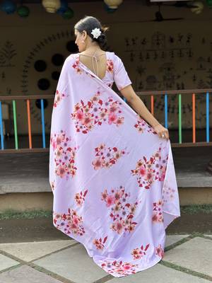 Light Pink Premium Chinon Silk Digital Print  Saree WITH UN-STITCHED BLOUSE 4