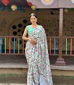Light Pista Premium Chinon Silk Digital Print  Saree WITH UN-STITCHED BLOUSE