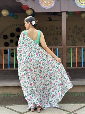 Light Pista Premium Chinon Silk Digital Print  Saree WITH UN-STITCHED BLOUSE 4