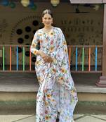 Light Pista Premium Chinon Silk Digital Print  Saree