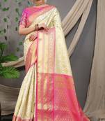 CREAM BEUTIFUL BANARASI SILK SAREE 