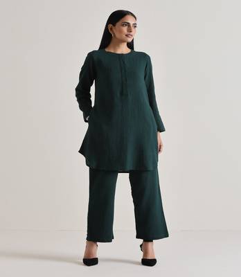 Dark Green Front Placket Co-Ord Set 1