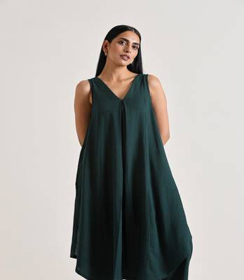 Dark Green Sleeveless Flared  Kurta Pant Set 3