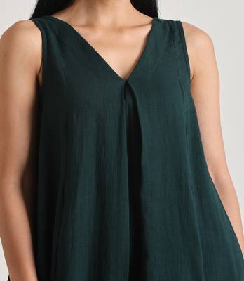Dark Green Sleeveless Flared  Kurta Pant Set 4