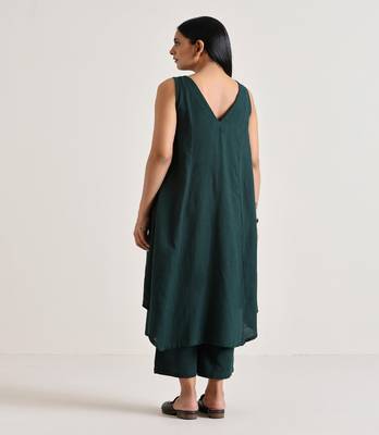 Dark Green Sleeveless Flared  Kurta Pant Set 5