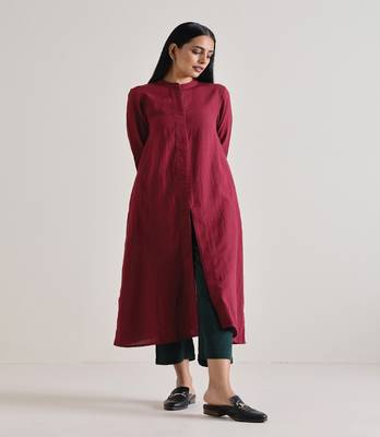 Maroon Placket Kurta Pant Set 1