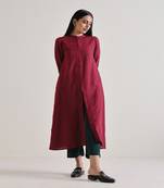 Maroon Placket Kurta Pant Set